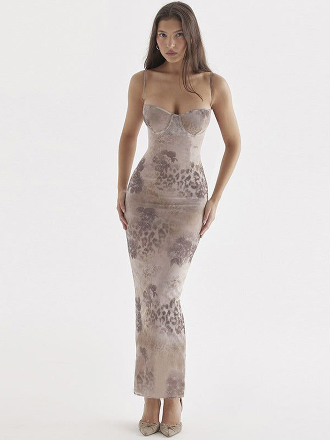 Outzidr Women Animal Printed Bodycon Maxi Dresses