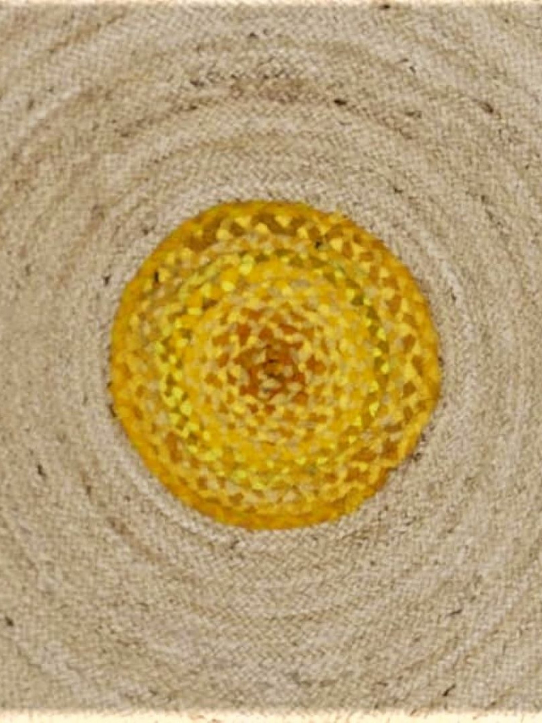 Handmakers Beige & Yellow  Braided Jute Round Floor Mat