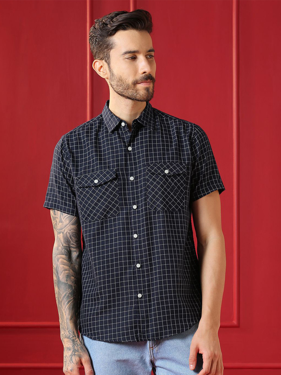 VALEN CLUB Men Checked Casual Shirt