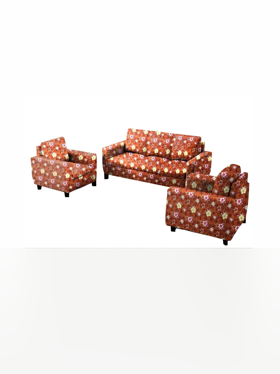 Stylista Orange And Yellow 3 Pieces Printed 5 Seater Stretchable  Sofa Cover With Arms