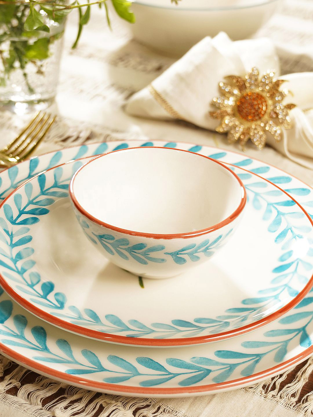 Pure Home and Living White & Blue 2 Pieces Ceramic Bowl