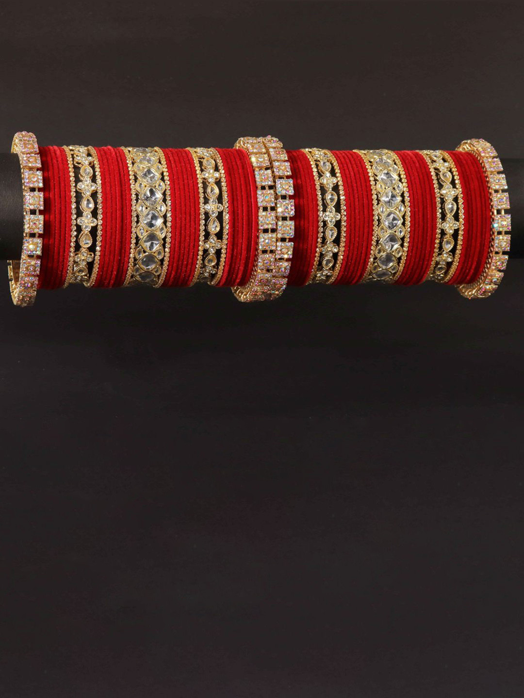ZULKA Set Of 70 Metal Velvet Bridal Chuda Stone-Studded Bangles
