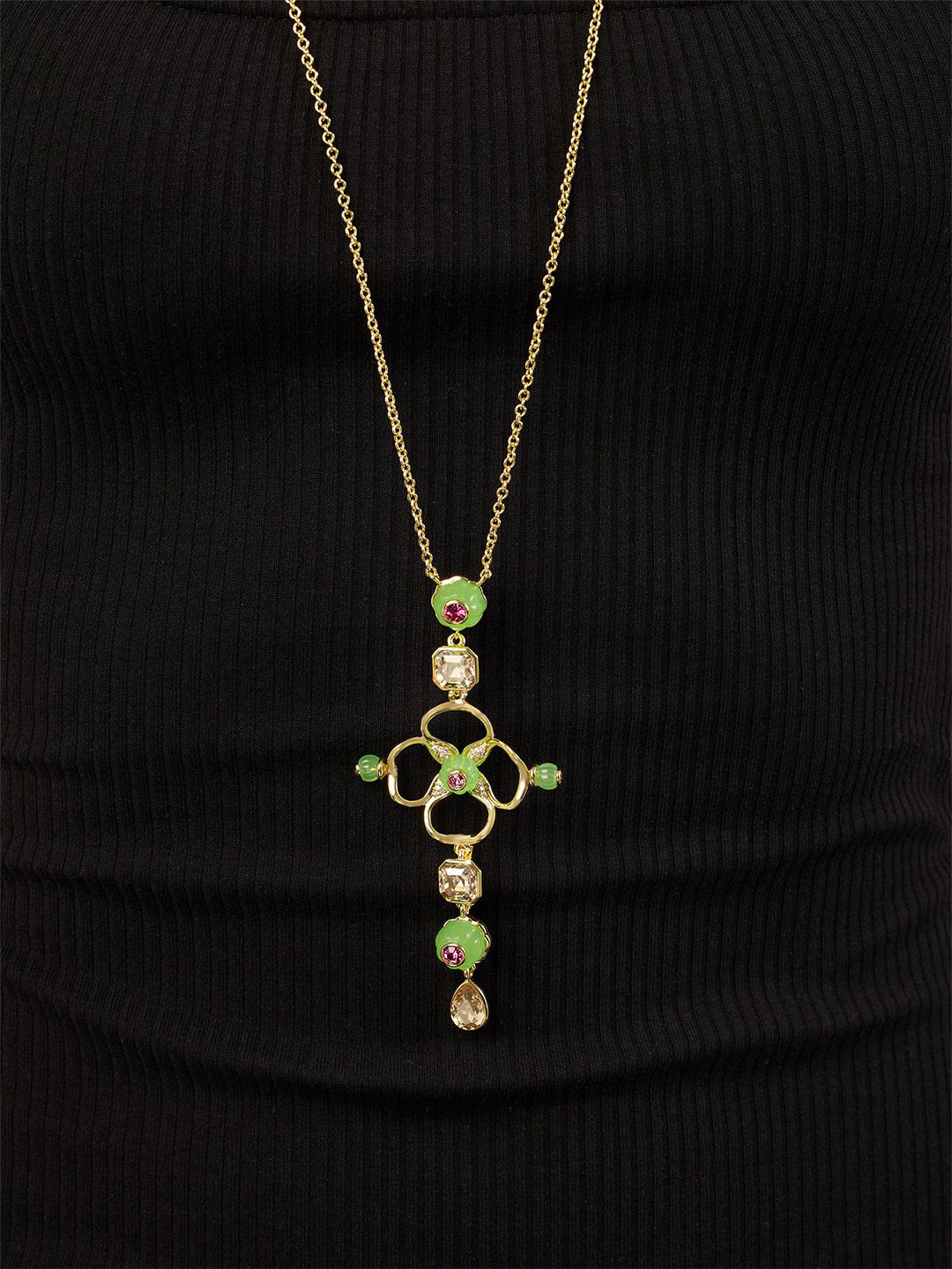 Isharya 18Kt Gold-Plated Crystals Studded Ros Garden Chain