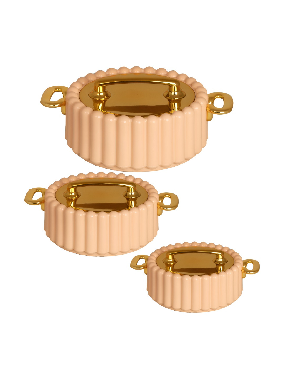 SELVEL Volvo Peach Stainless Steel 3 Pieces Easy to Clean Thermal Insulated Casserole