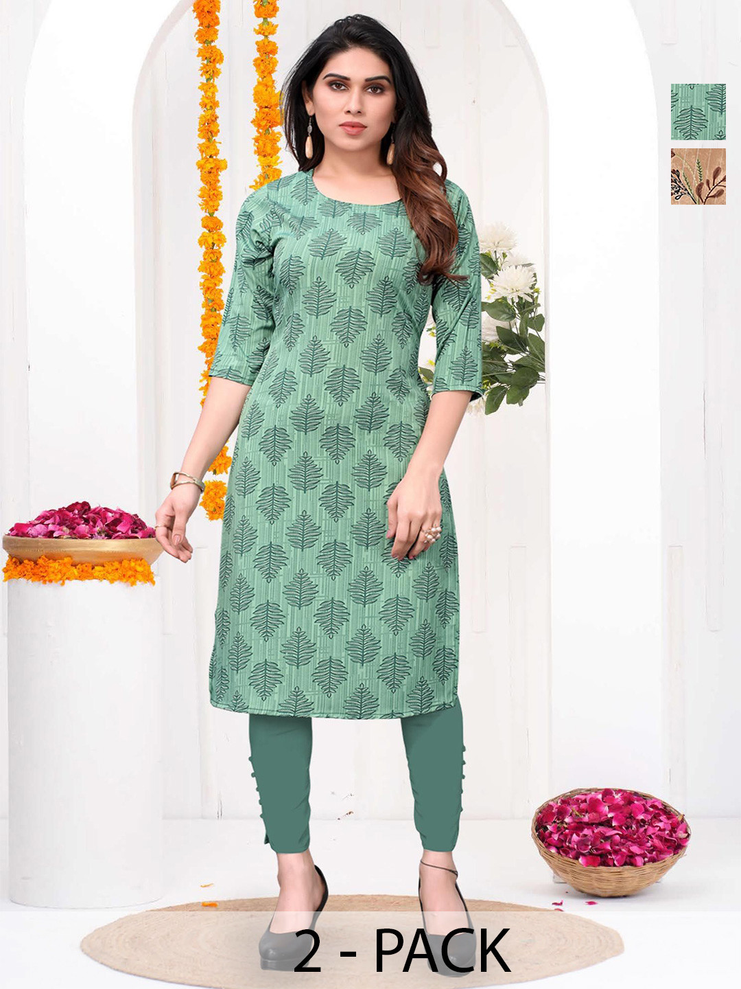 Moda Rapido Selection Of 2 Floral Printed Straight Kurtas