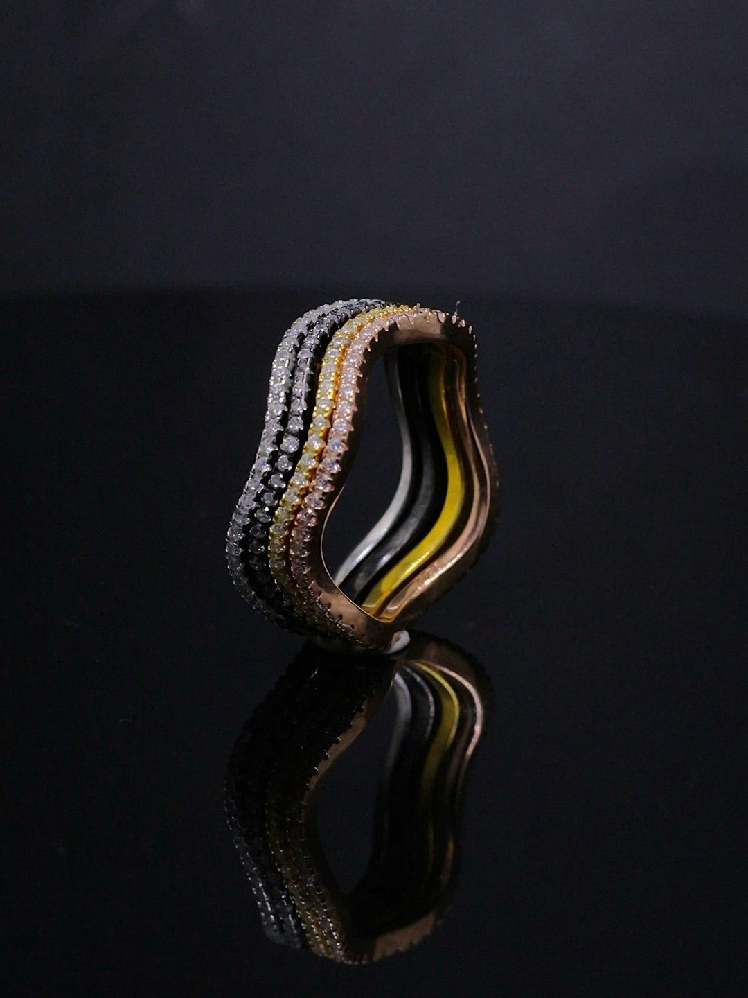 Silver by HM Set Of 4 Rose Gold-Plated Swiss Zirconia-Studded Adjustable Finger Rings