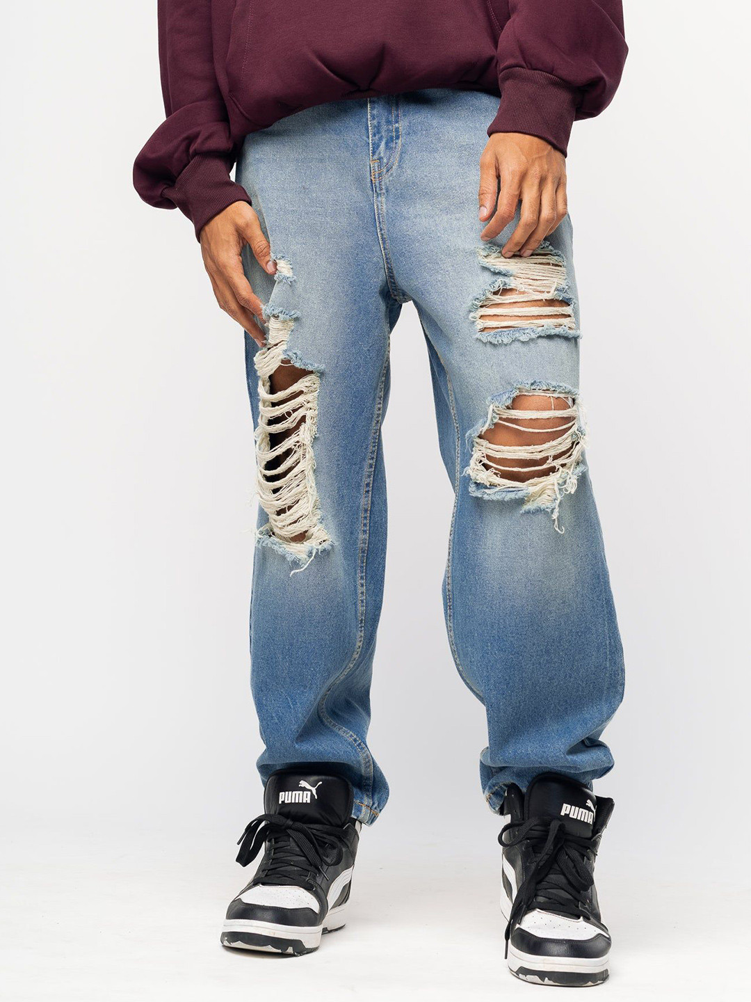 FREAKINS Men Distressed Slouchy Men's Jeans
