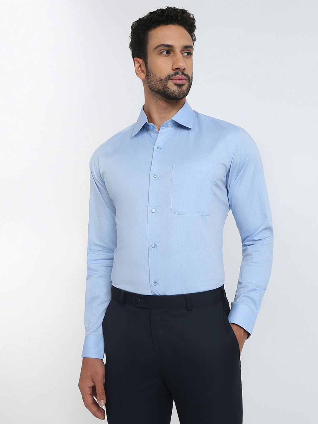 Raymond Chambray Pattern Printed Slim-Fit Cutaway Collar Formal Shirt