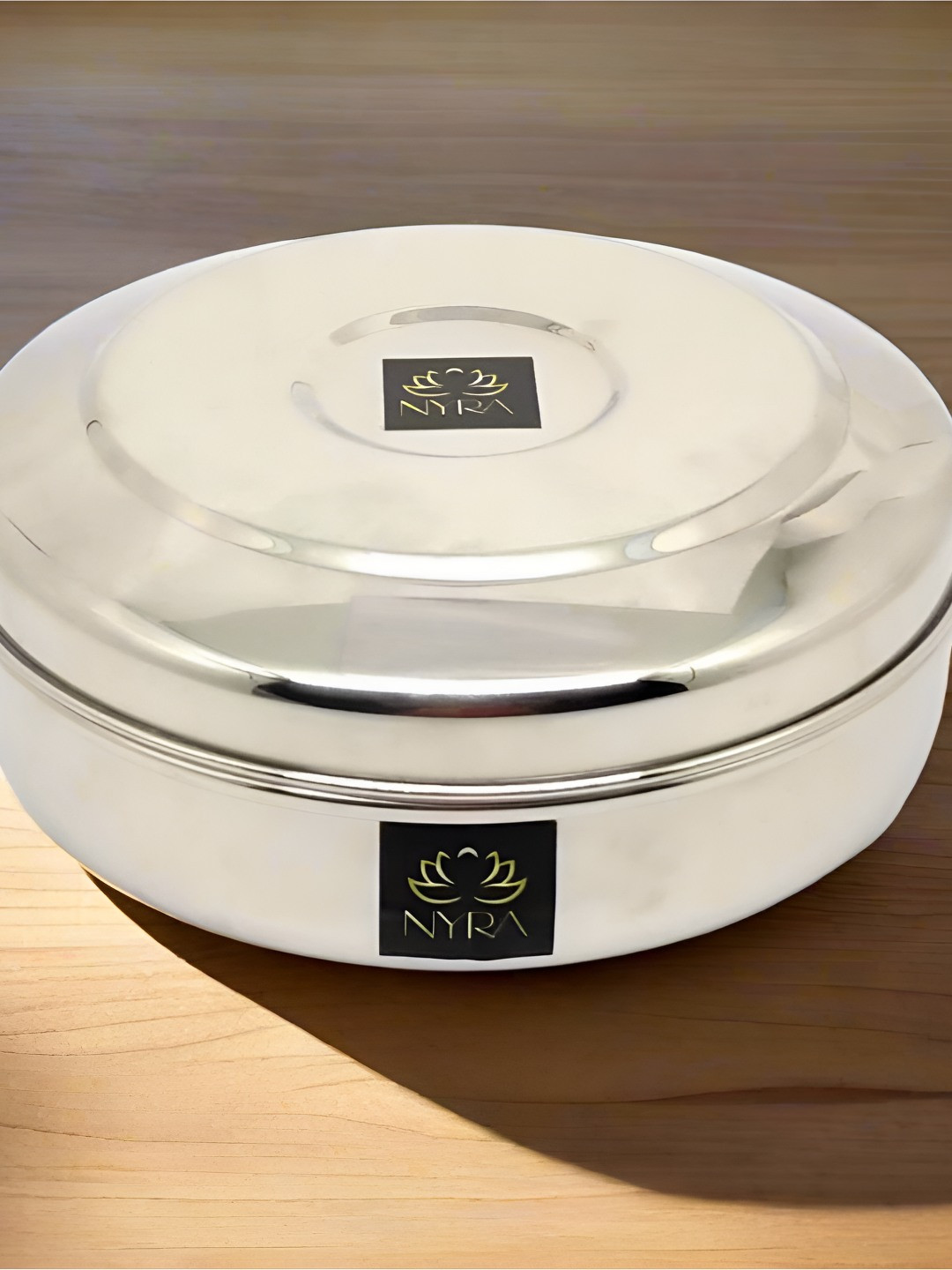 Nyra Kitchenware Chapati Box Container Set Steel Stainless Steel Dishwasher Safe Flip Top Fridge Container-1.3L