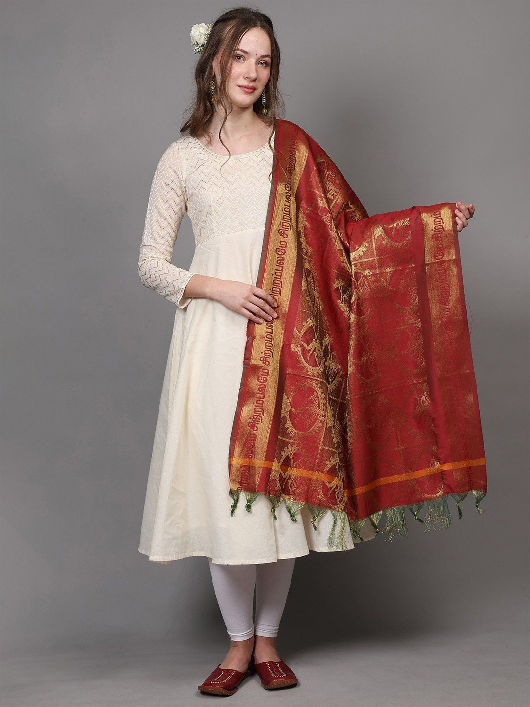 Exotic India Brocaded Nataraja Dancing Lord Shiva Prayer Shawl From Tamil Nadu