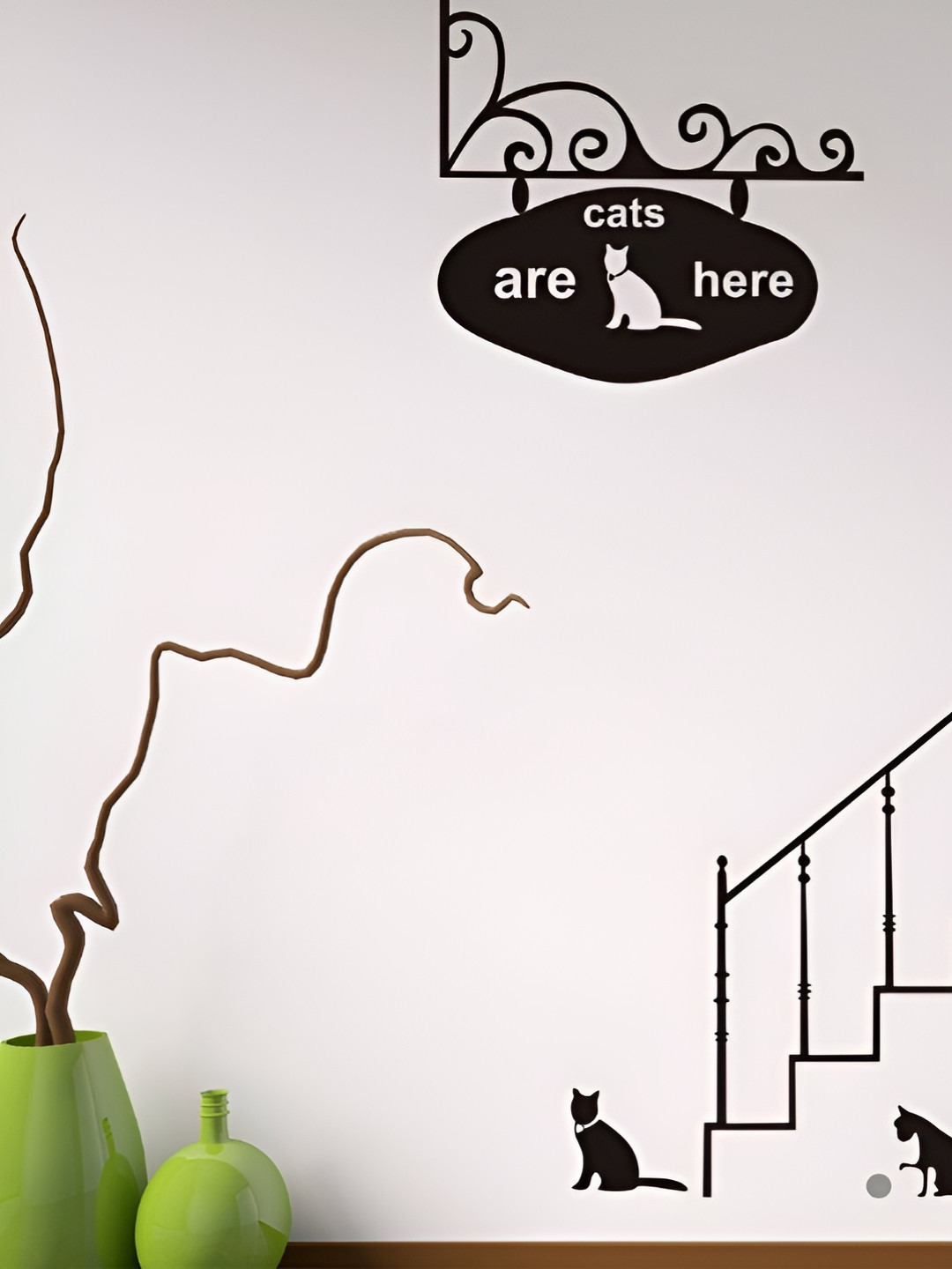 LANSTICK Black & White  Many Cat With Steps Wall Sticker