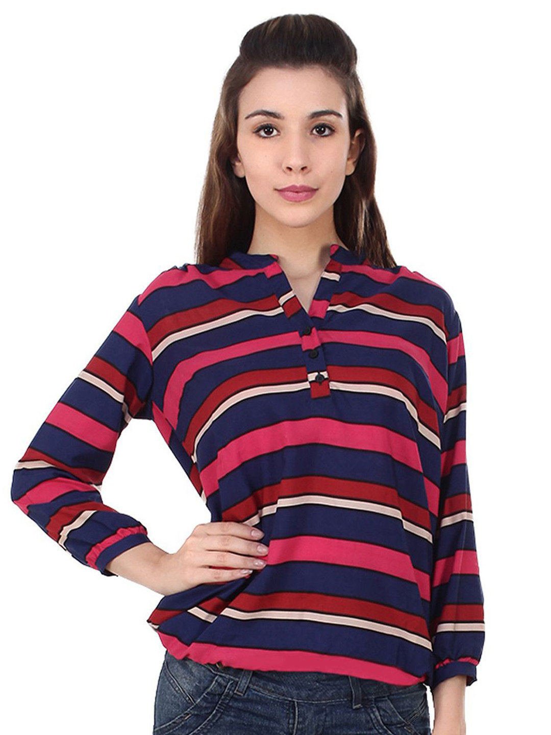 MALLORY WINSTON Women Horizontal Stripes Crepe Top