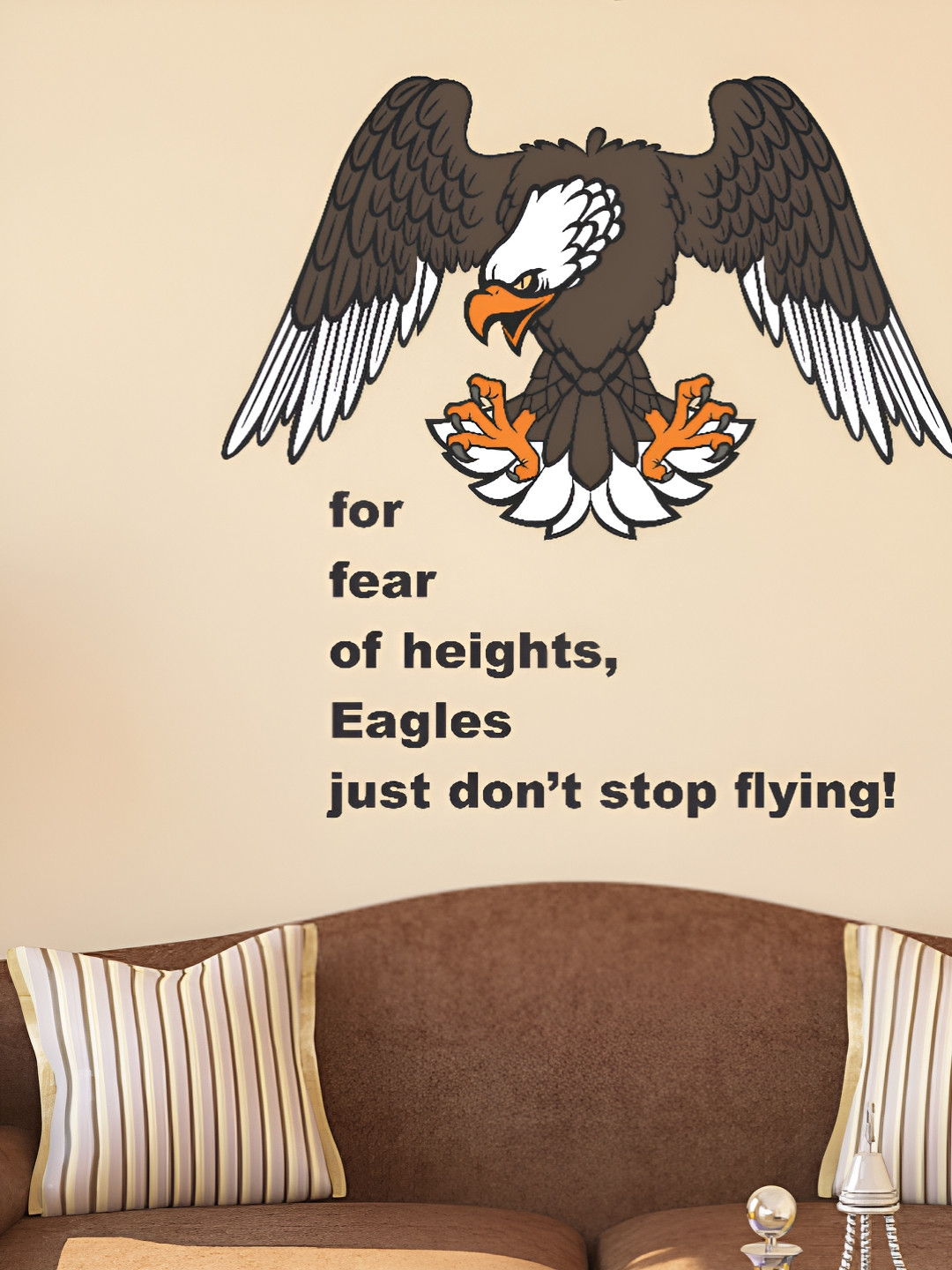 LANSTICK Brown & White Eagle Wallsticker With Quotes Self Adhesive Wall Sticker