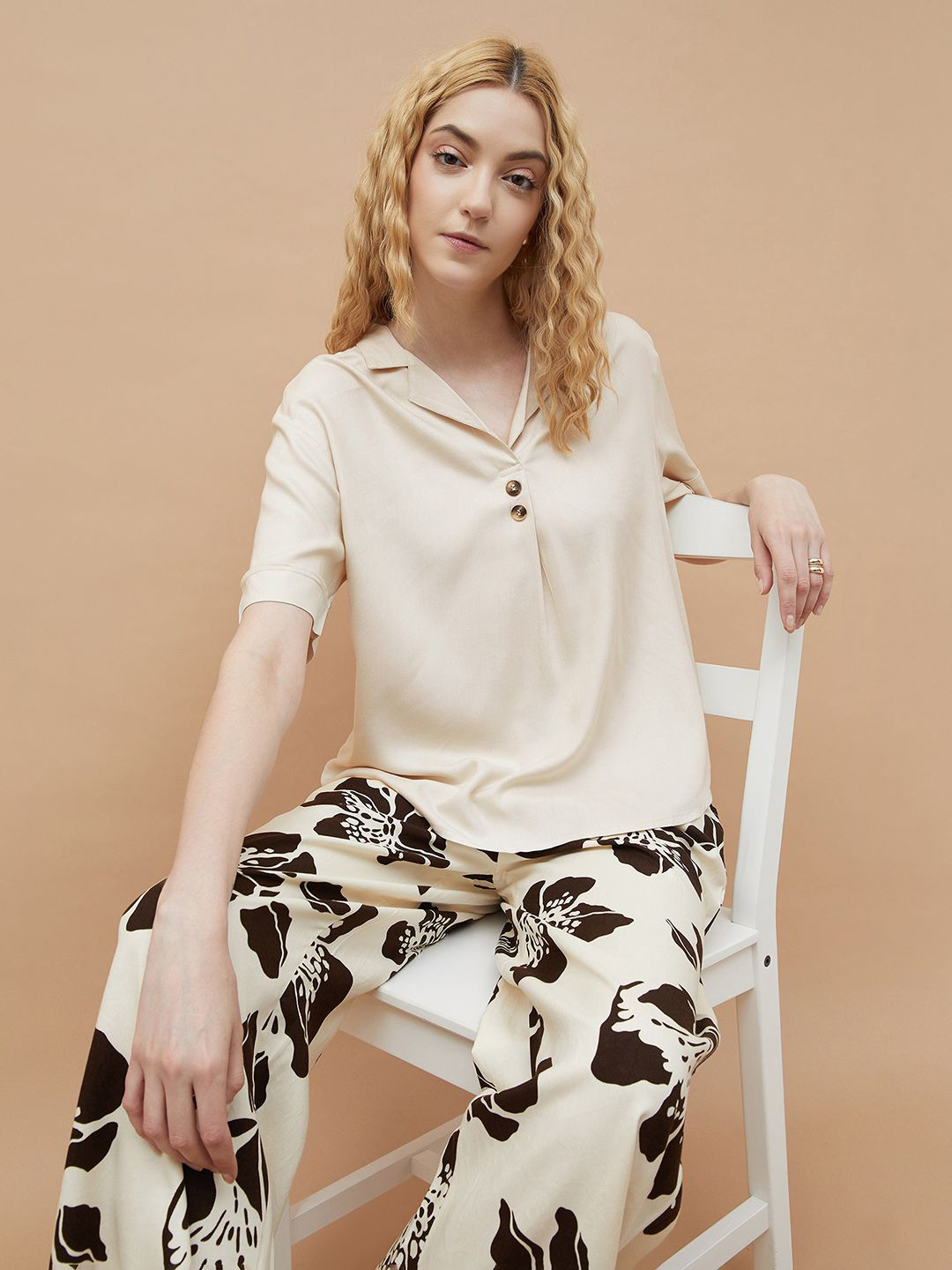 Fame Forever by Lifestyle Women Lapel Collar Top