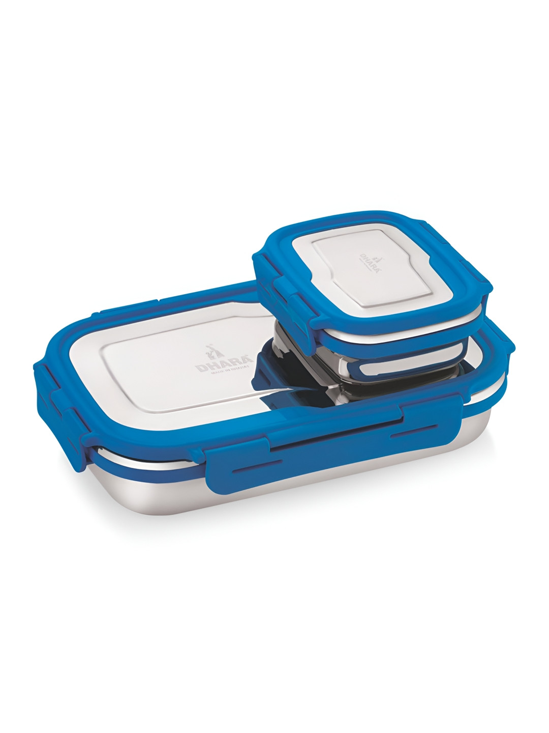 Dhara Stainless Steel Blaze Airtight Leak Proof 2PCs Lunch Box With Spoon & Fork