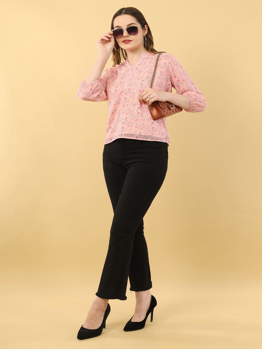 Ekika Women Floral Print Puff Sleeve Shirt Style Top