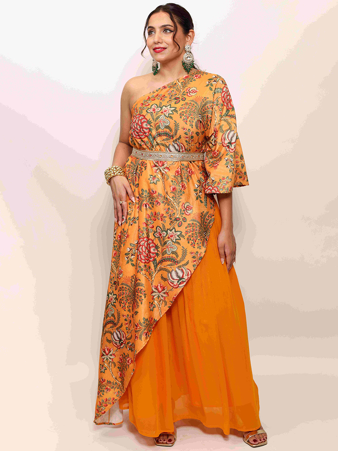 Shades of Sab One Shoulder  Floral Printed Top With Skirts Co-Ords