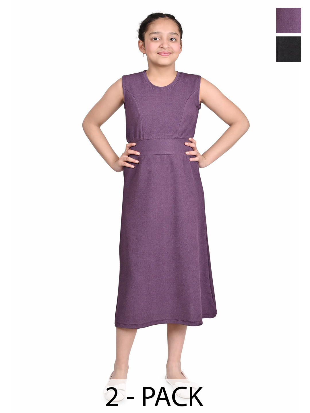 BAESD Girls Pack of 2 Solid Applique Fit and Flare Knee Length Dresses