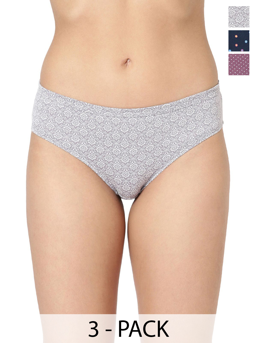 BLOSSOM Pack Of 3 Assorted Pure Cotton Hipster Briefs NORA_ASSORTED_XXL_3P