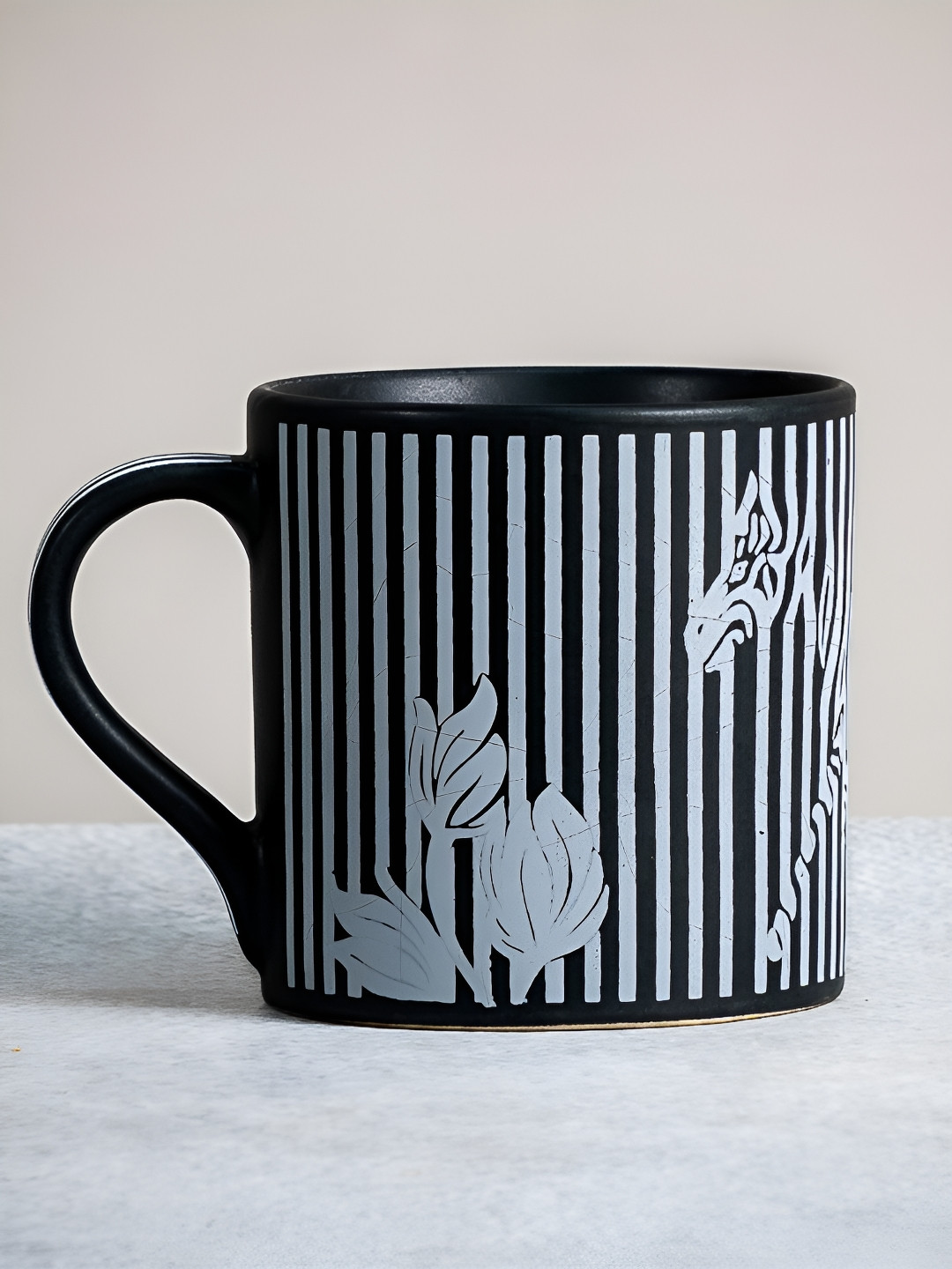ALMIRO TREE Christmas Black Striped Ceramic Handmade Mug-300ml