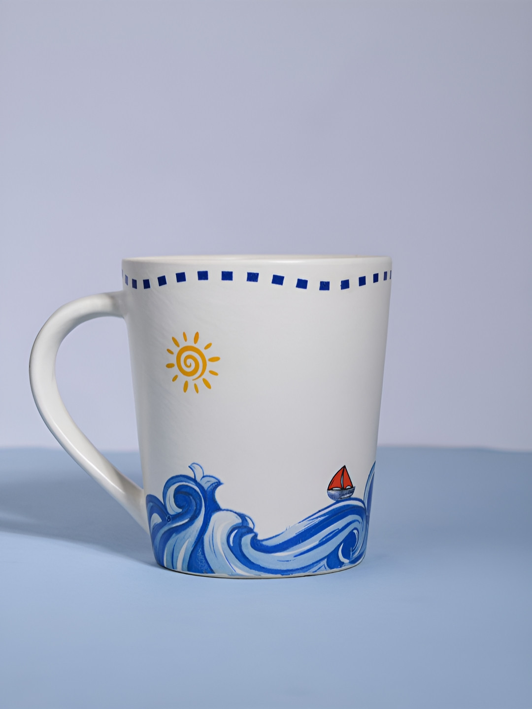 ALMIRO TREE Studio Pottery Blue Conversational Ceramic Microwave Safe Mug-350ml