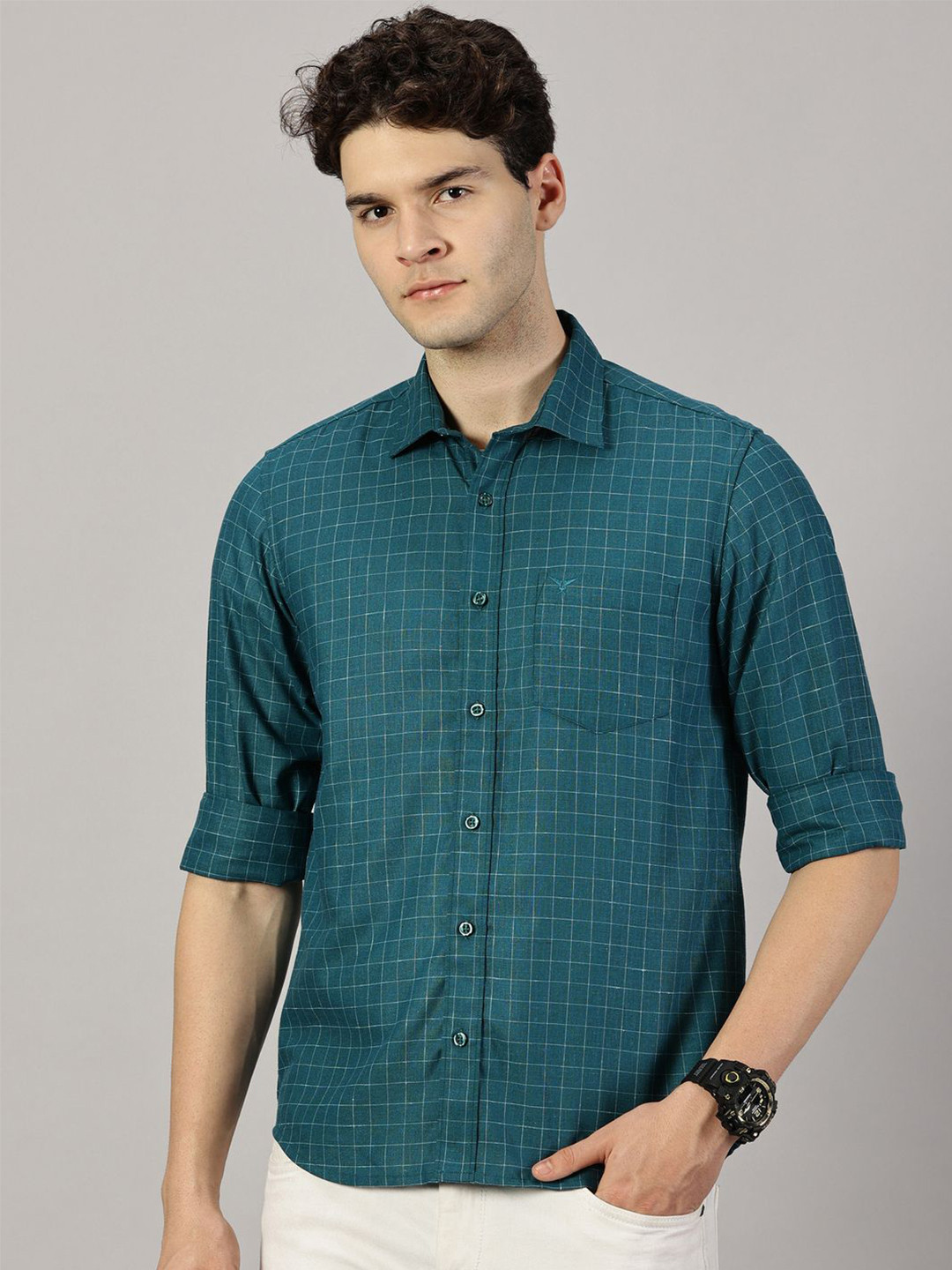 LEON Men Gingham Checks Casual Shirt