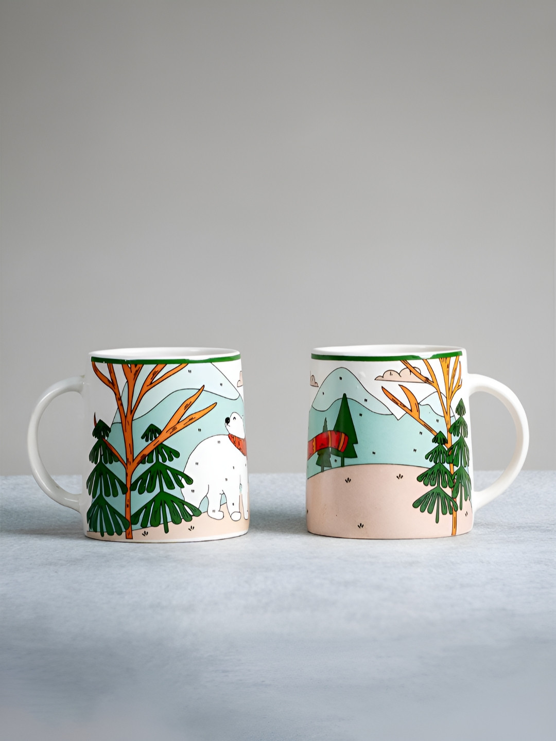 ALMIRO TREE Polarbond Blue Conversational Ceramic Handmade 2 Piece Mugs-300ml