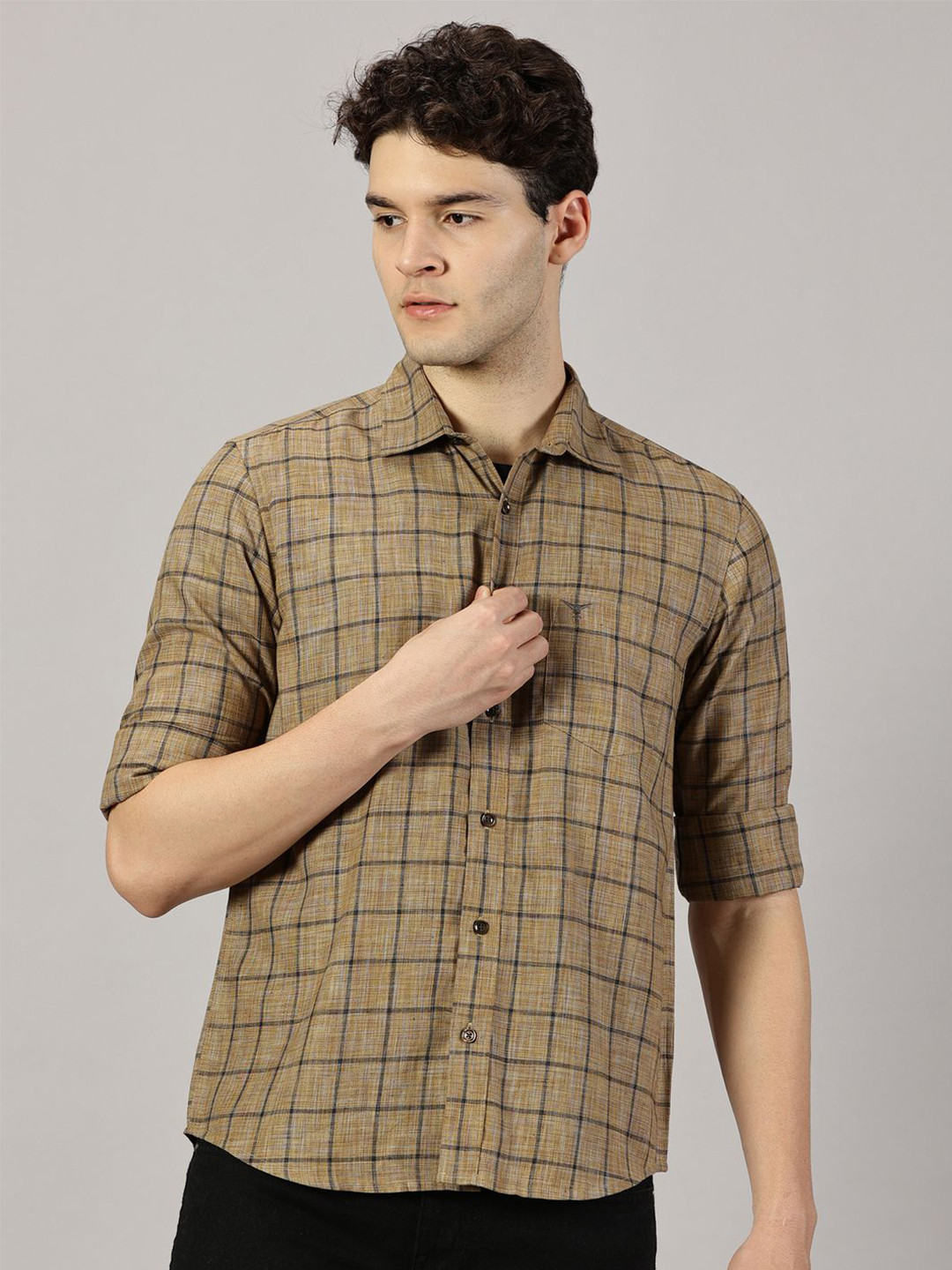 LEON Men Gingham Checks Casual Shirt