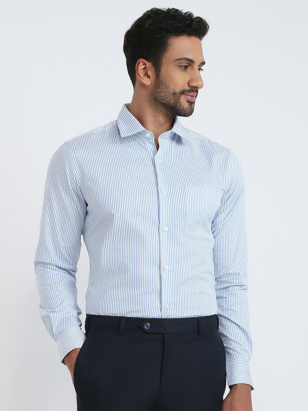 Raymond Striped Pure Cotton Contemporary Fit Semicutaway Formal Shirt
