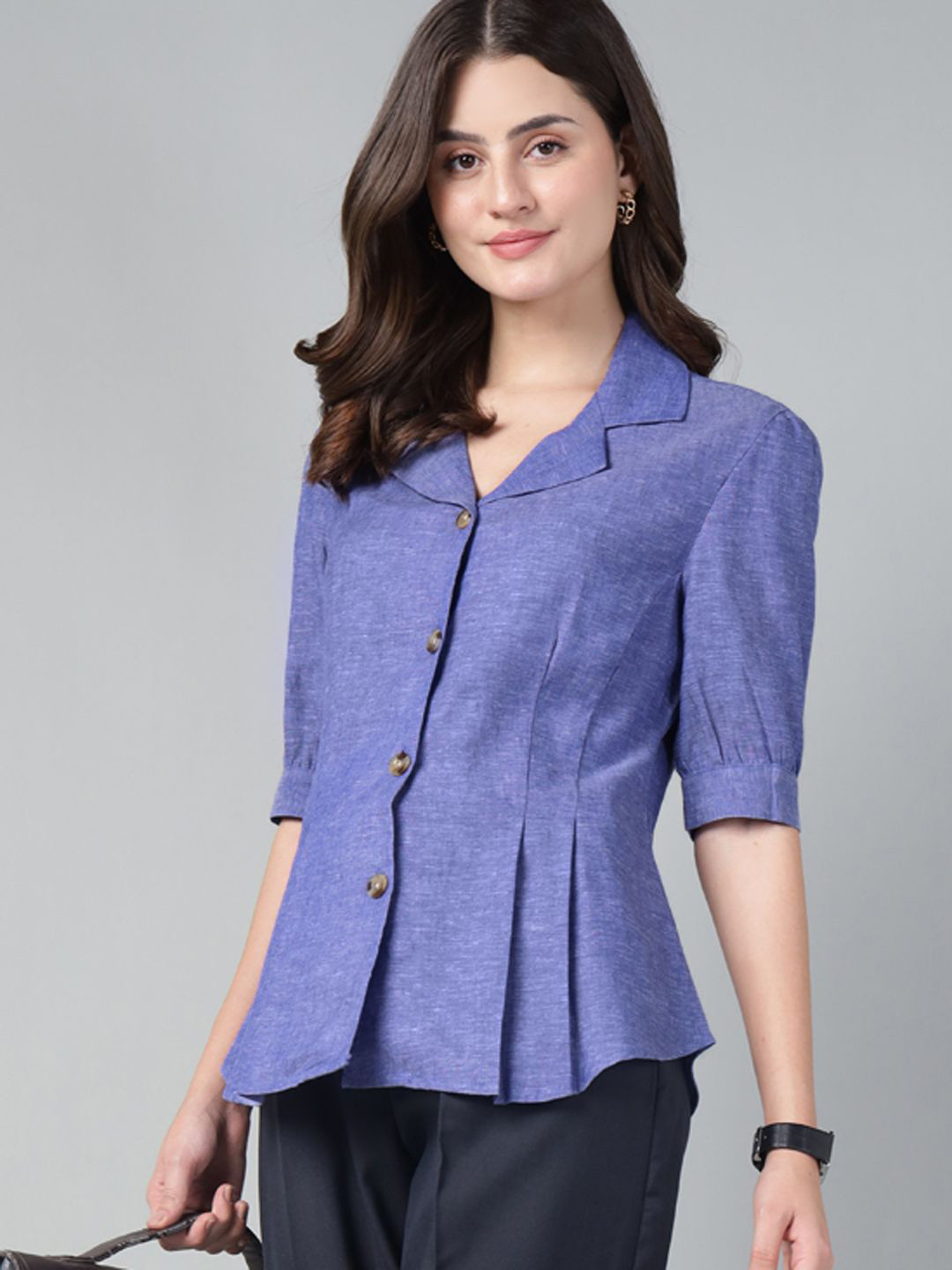Hancock Women Pure Cotton Pleated Classic Formal Shirt