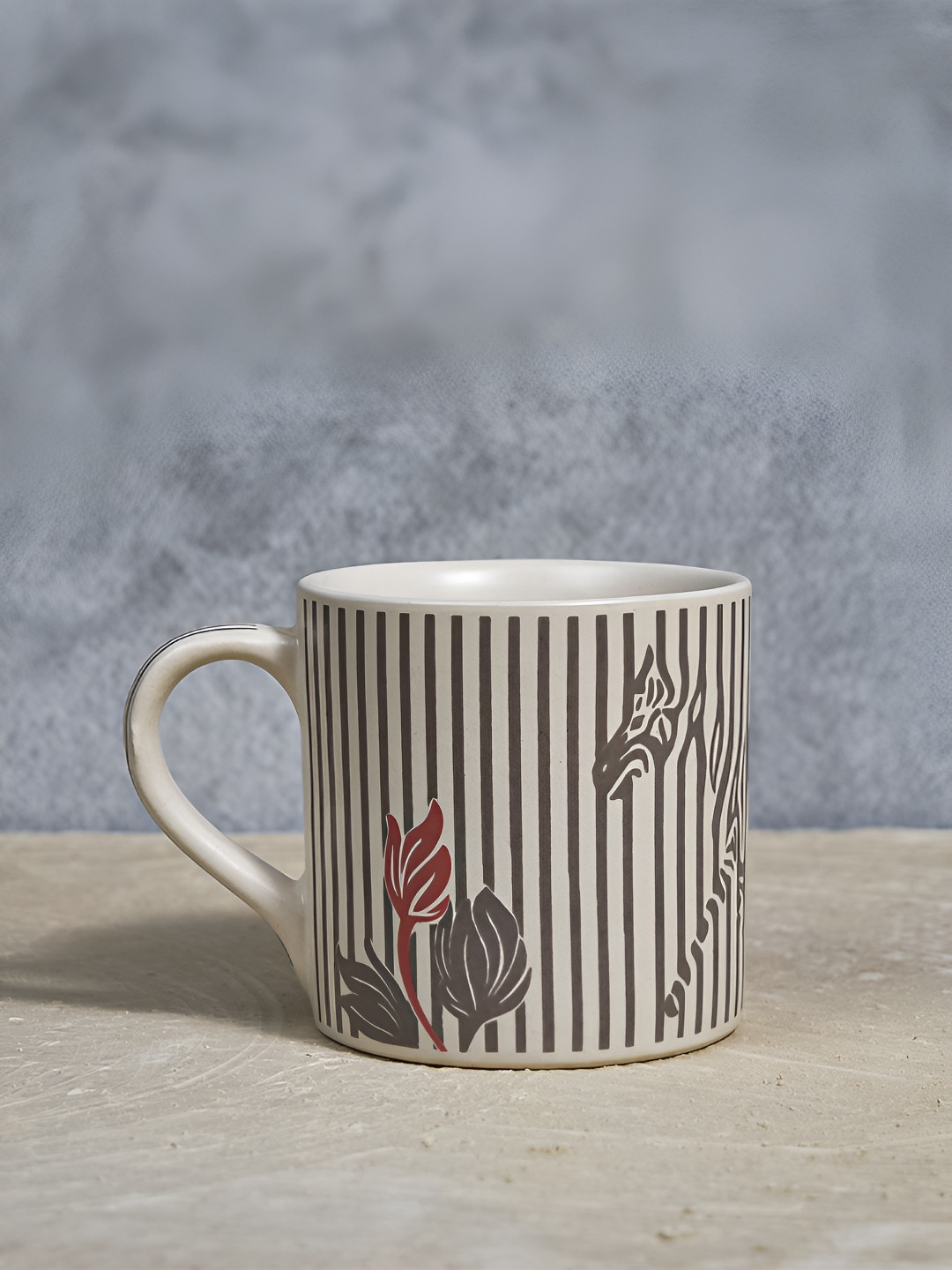 ALMIRO TREE PREMIUM HOUSEWARE Classic Off White Floral Ceramic Handmade Mug-300ml