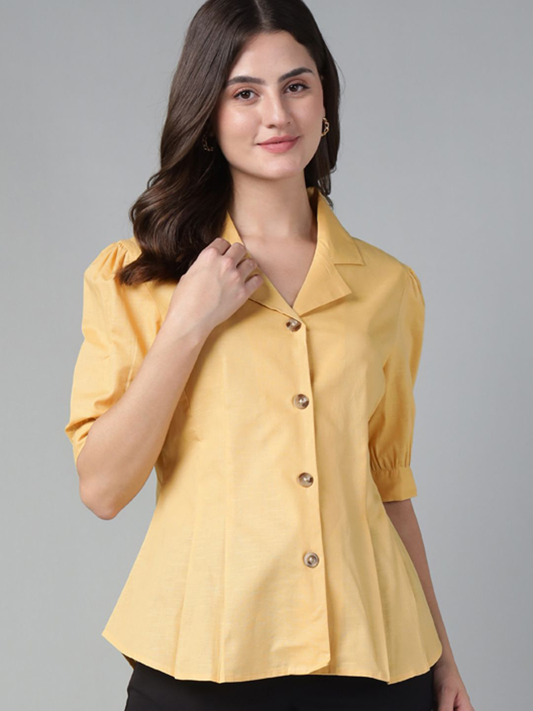 Hancock Women Solid Pure Cotton Pleated Classic Formal Shirt
