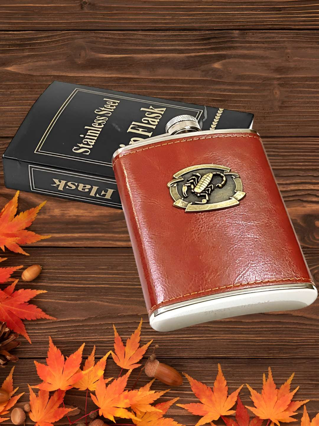 ALA FLAME Brown Stainless Steel Hip Flask