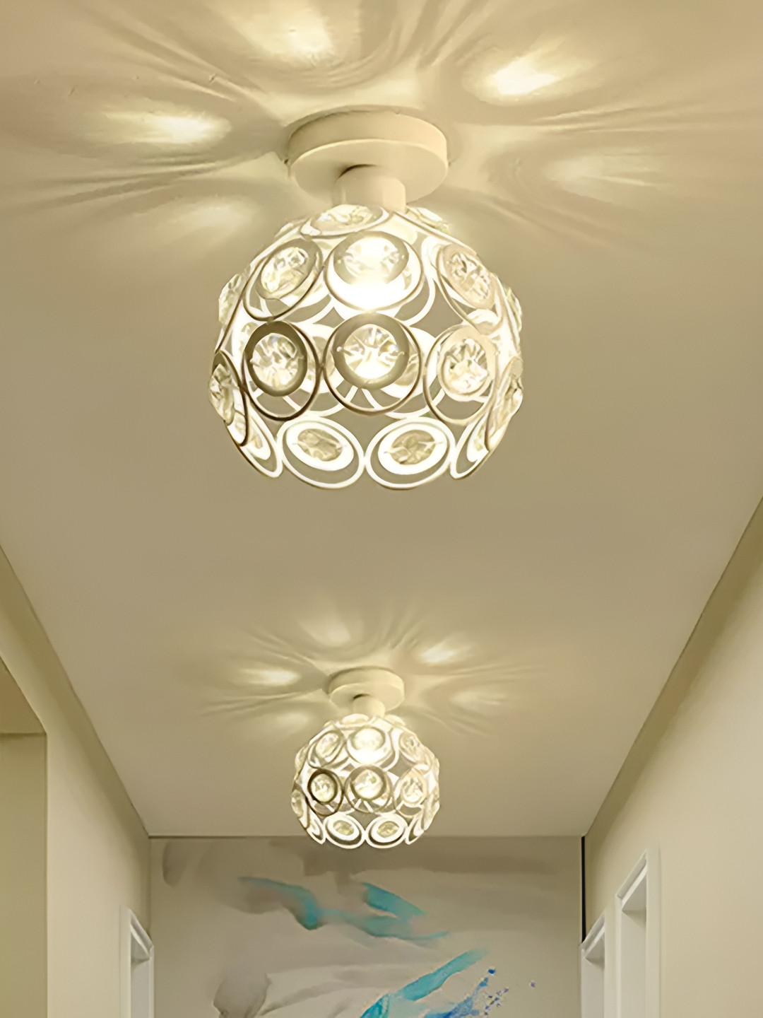 Decorcity 2 Pieces White Mini Chandelier Lamp Crystal Ceiling Lamp