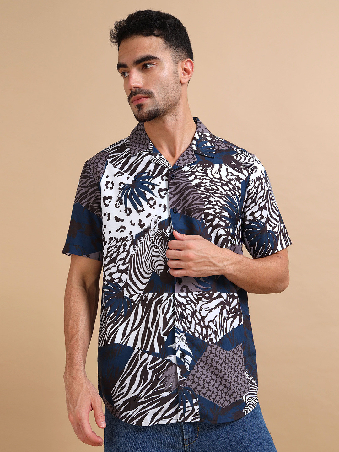 StitchX Men Half Sleeve Zebra Printed Lightweight Shirt
