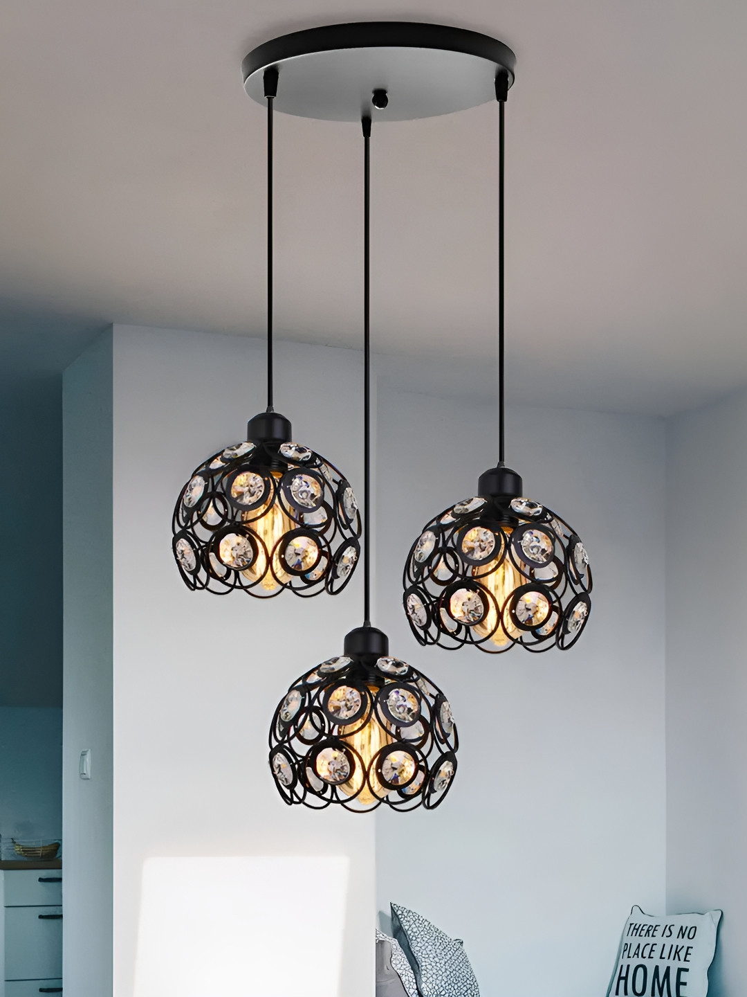 Decorcity Black Crystal Ball Lampshade Jewel Ball Chandelier Ceiling Lamp