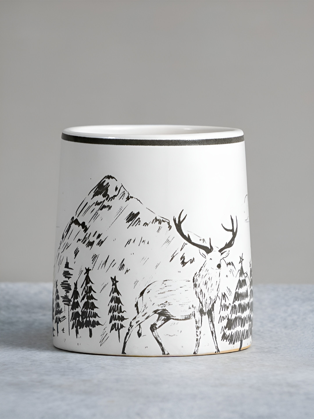 ALMIRO TREE Christmas White Animal Print Ceramic Handmade Mug-300ml