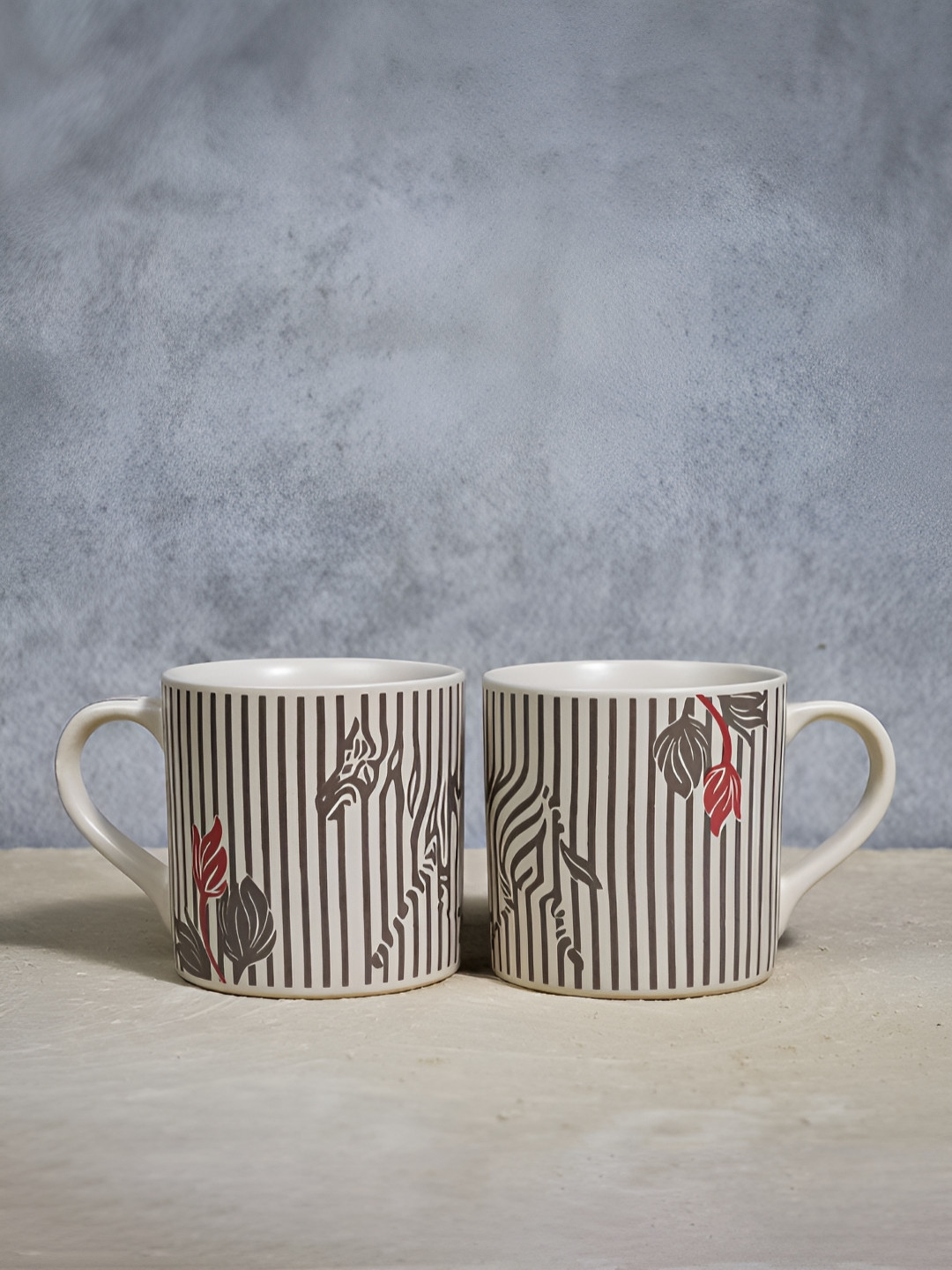 ALMIRO TREE Irish White Floral Ceramic Microwave Safe 2 Piece Mugs-300ml