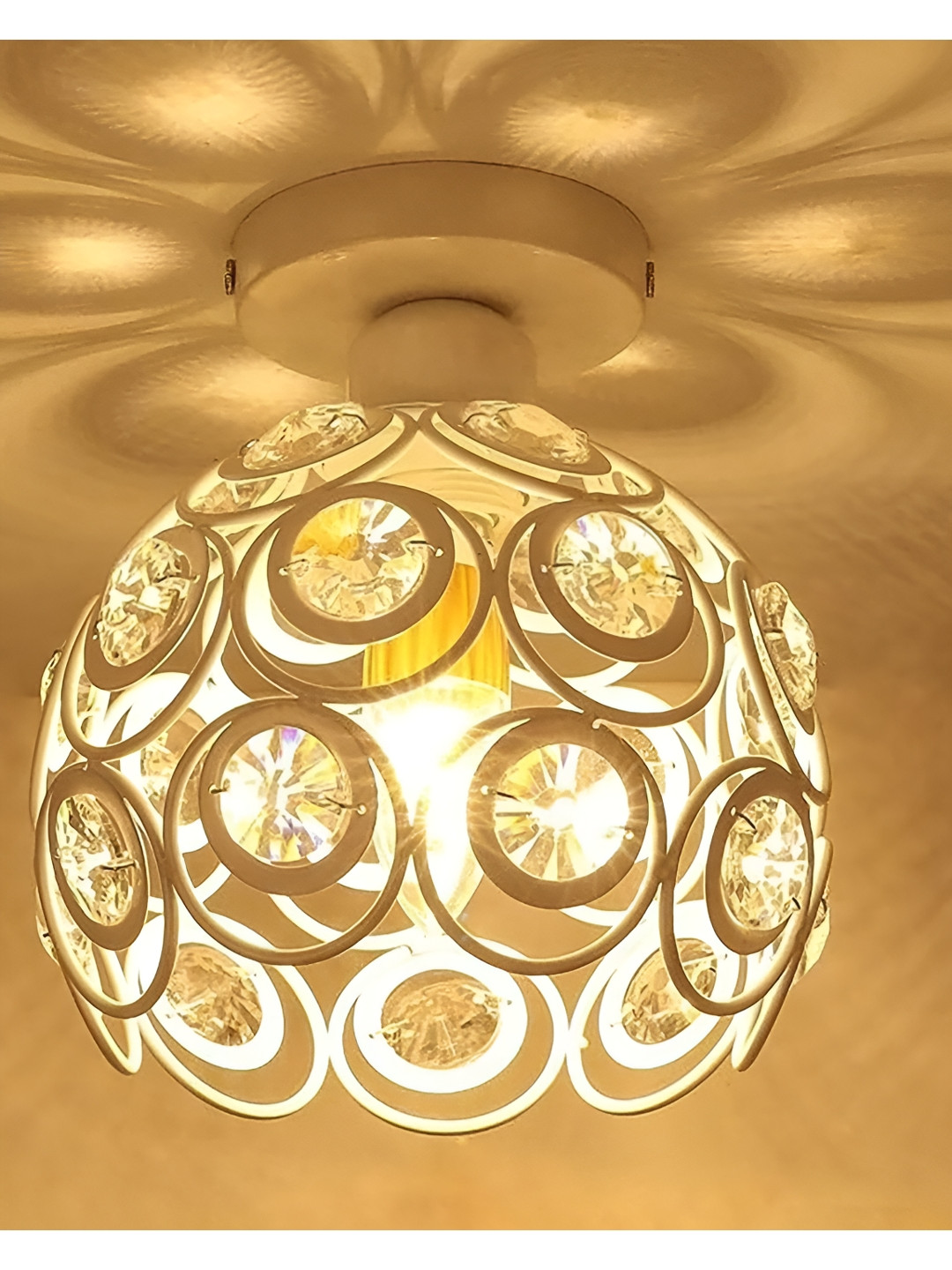 Decorcity White Mini Chandelier Lamp Crystal Semi-Flush Mount Corridor Ceiling Lamp