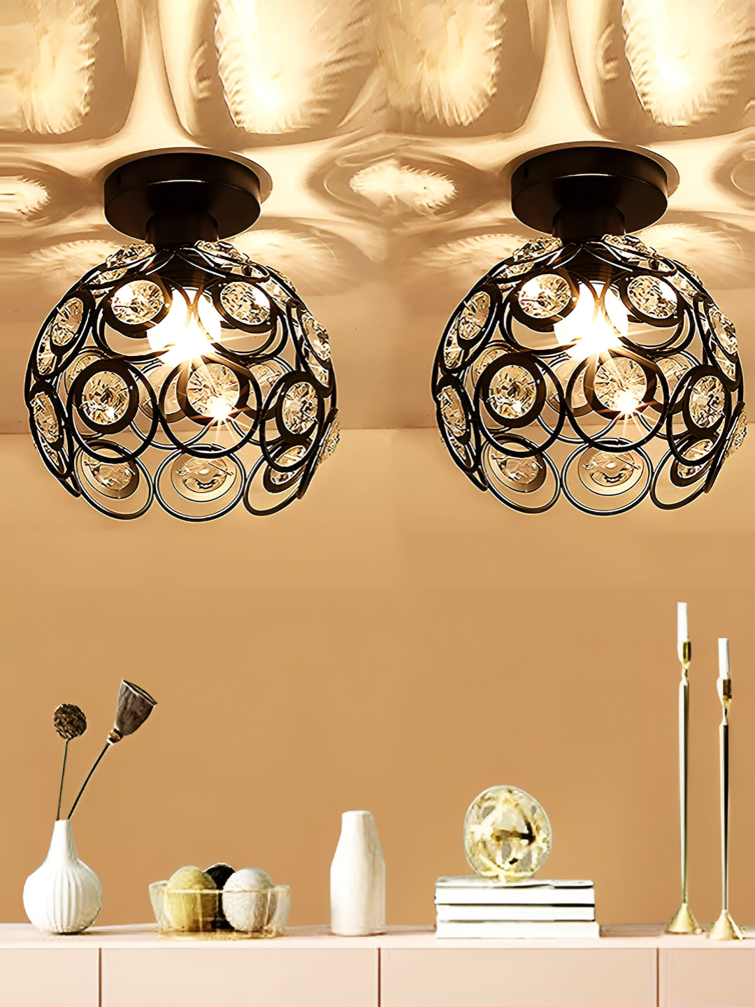 Decorcity Black 2 Pieces Mini Chandelier Ceiling Lamp