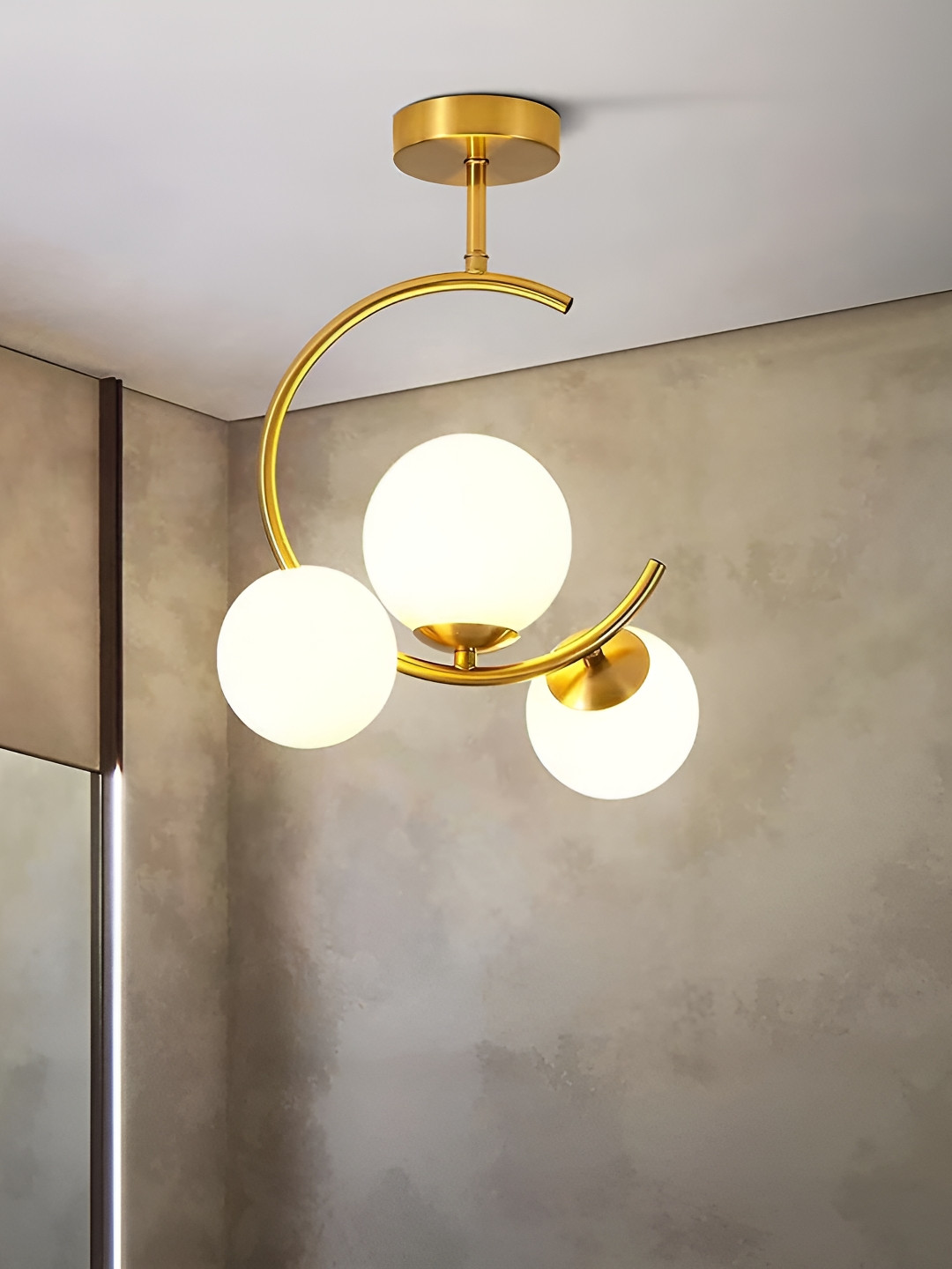 Decorcity Gold-Toned Modern 3 Matte Glass Ball Glass Globe Retro Chandelier Ceiling Lamp