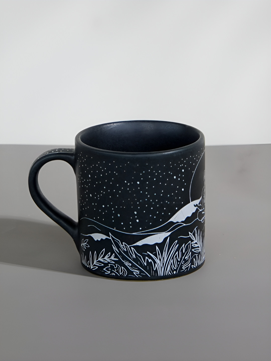 ALMIRO TREE Bohemic Black Leaf Ceramic Microwave Safe Mug-300ml