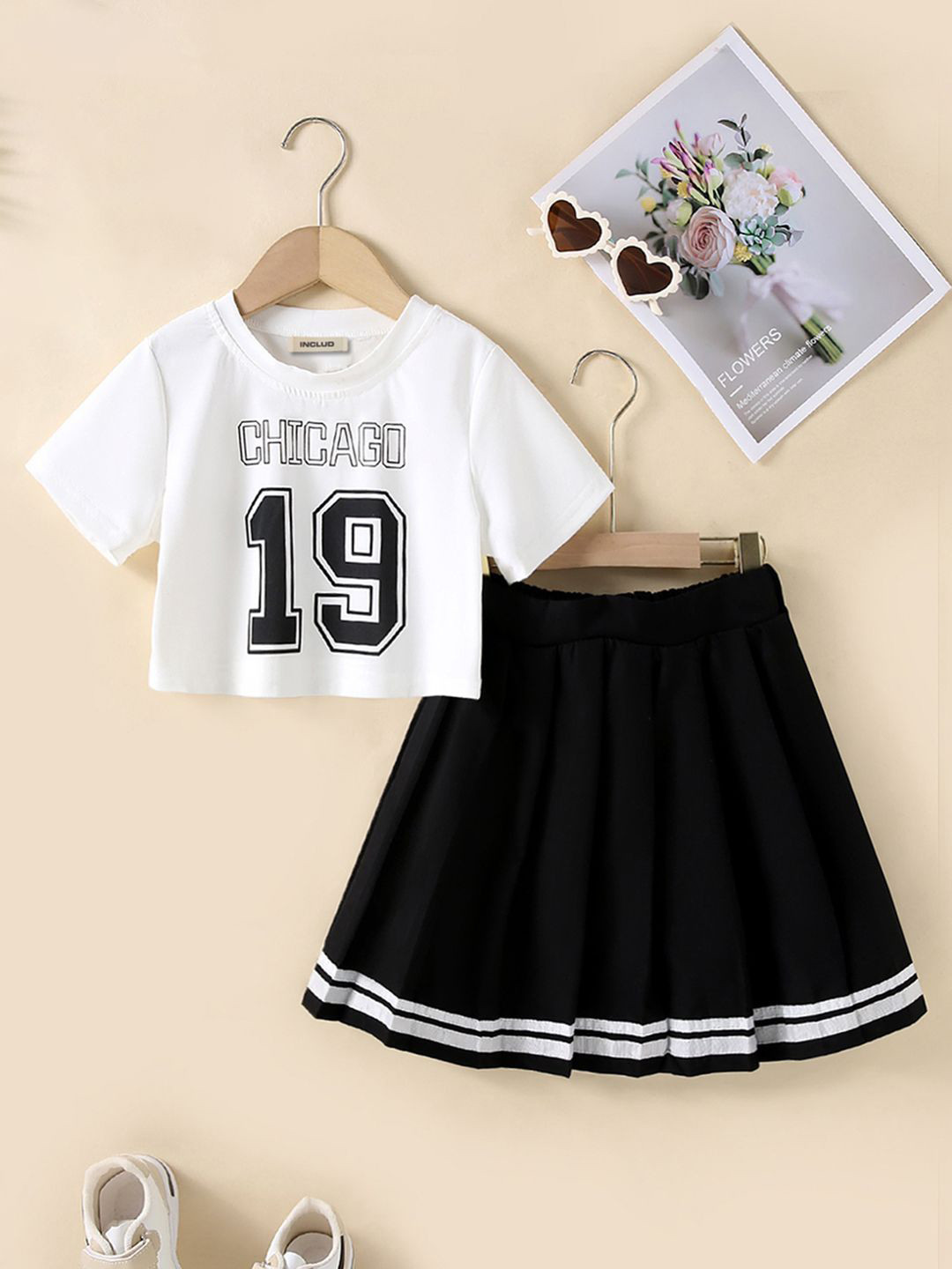 INCLUD Girls Printed Top with Skirt