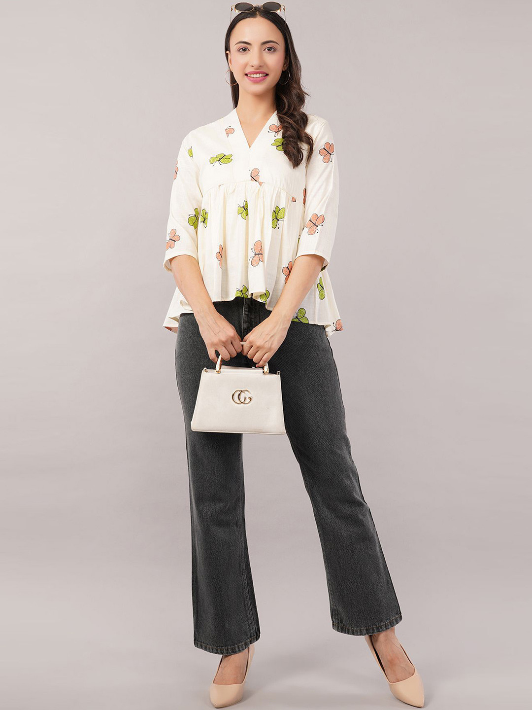 clobug Women Solid Printed Peplum Tops