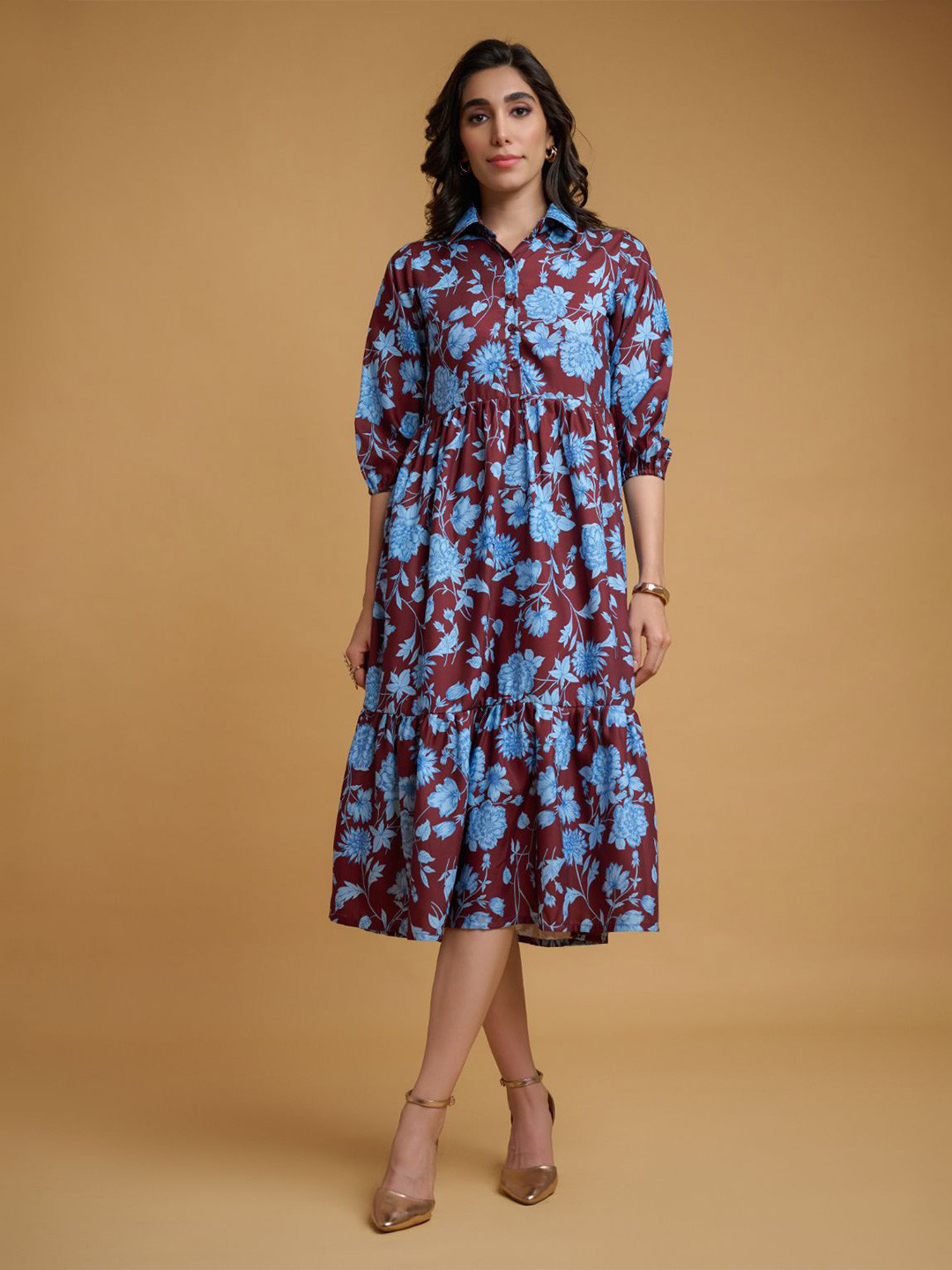 The Roadster Lifestyle Co Women Floral Printed Layered Midi Length Dresses