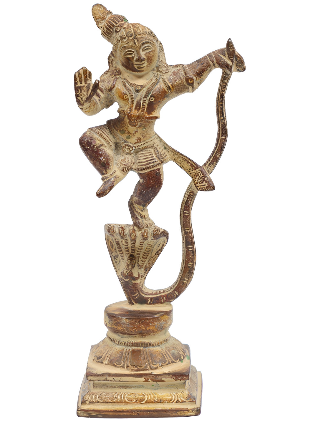 Exotic India The Dance Of Victoryindian Metallic Brass Prayer Room Hand-Crafted Small Showpiece - 7 Inches