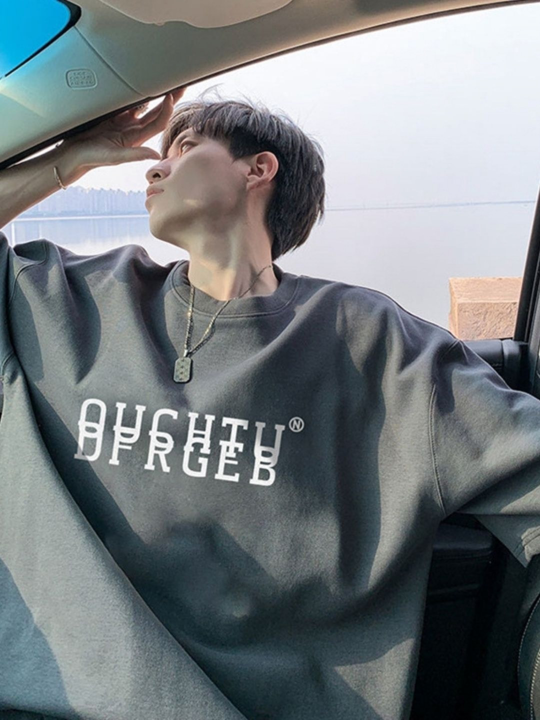 Grey Typography Oversized Cotton T-shirt