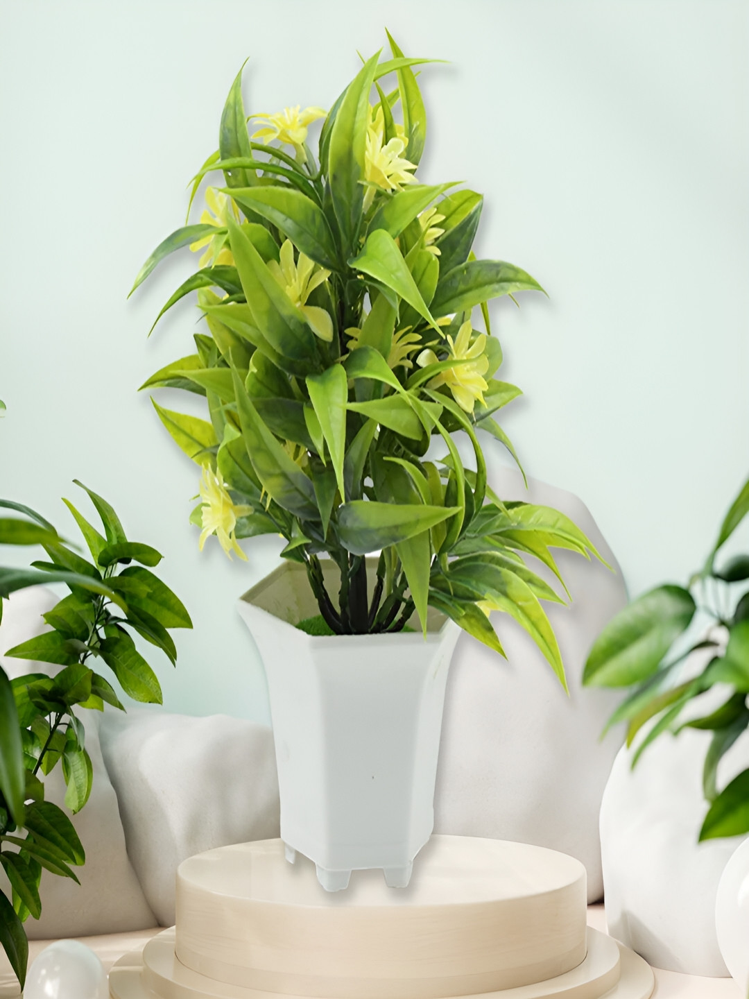 DeoDap White And Green Artificial Flower Pot
