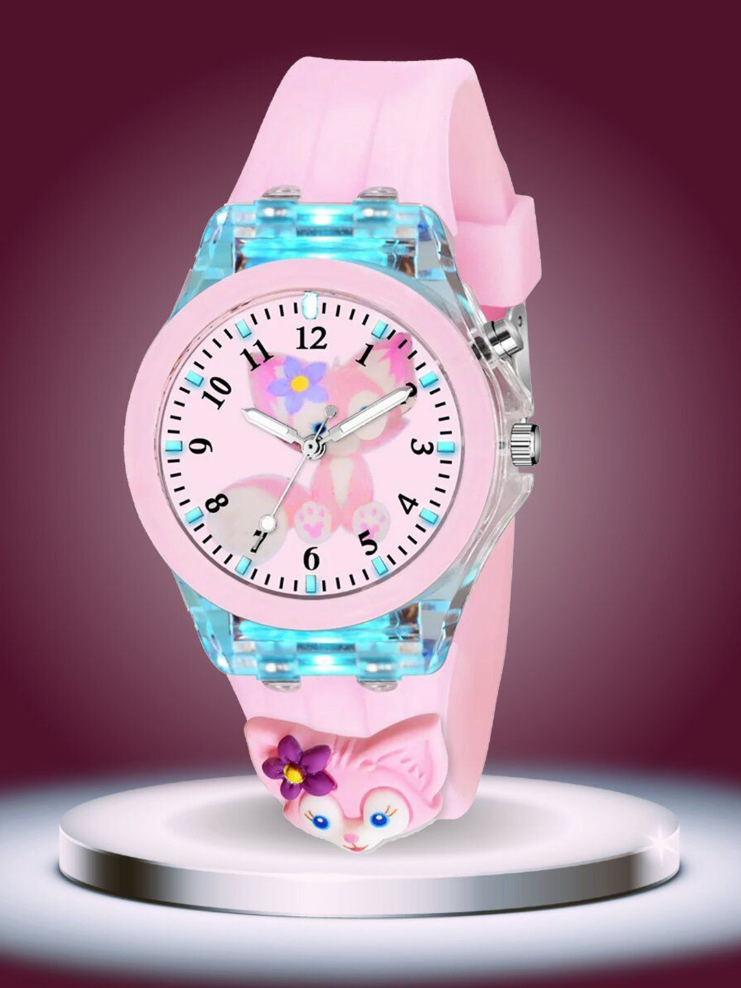 ON TIME OCTUS Girls Printed Dial & 3D Straps Analogue Watch KD-034 PINK FOX