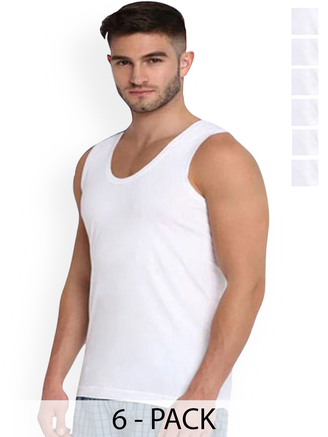 WellFitLook Pack Of 6 Pure Cotton Innerwear Vests White-RN-Vest-P6_XS